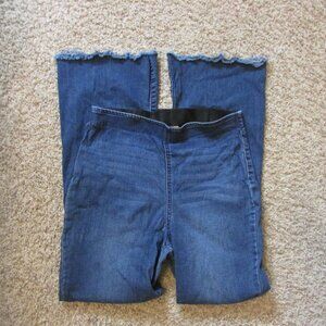 Knox Rose 10 Blue Denim Pull On Elastic Waist Jeans Pockets Fringed Cuffs EUC